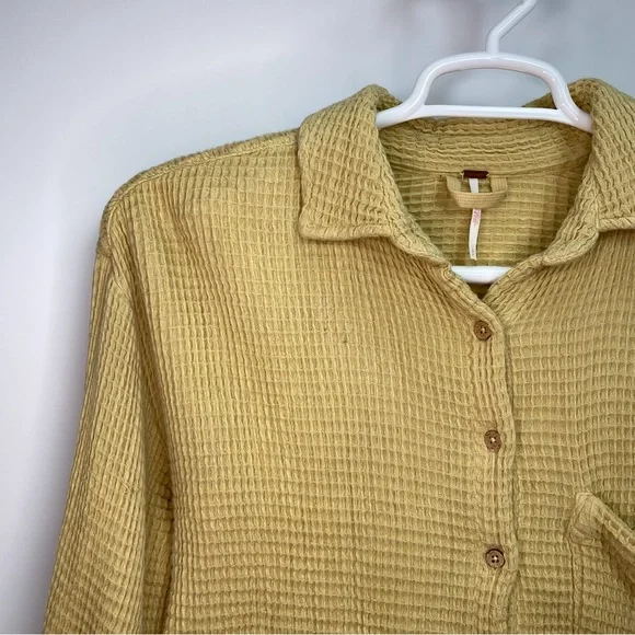 Free People Scout Cropped Jacket Top Buttondown Cotton Oversized Small Mustard - Picture 4 of 14